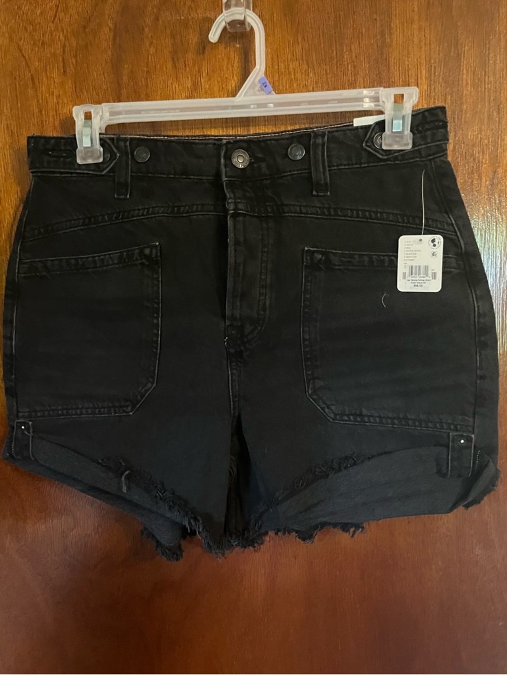 We The Free Black High-Rise Frayed Denim Shorts